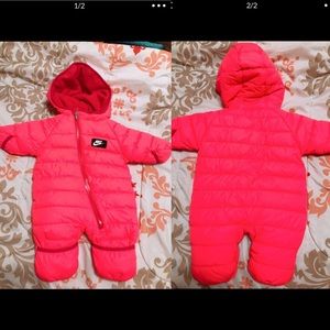 Baby pink and red snowsuit